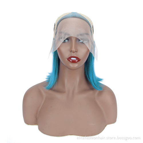 Wholesale T Part Short Bob Straight Hair Wigs for Fashion Women Silky Sky Blue Lace Front Wigs T part lace bob wigs
